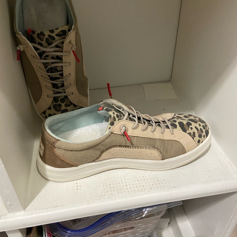 Hey Dude Leopard Print Sneakers with Beige Accents